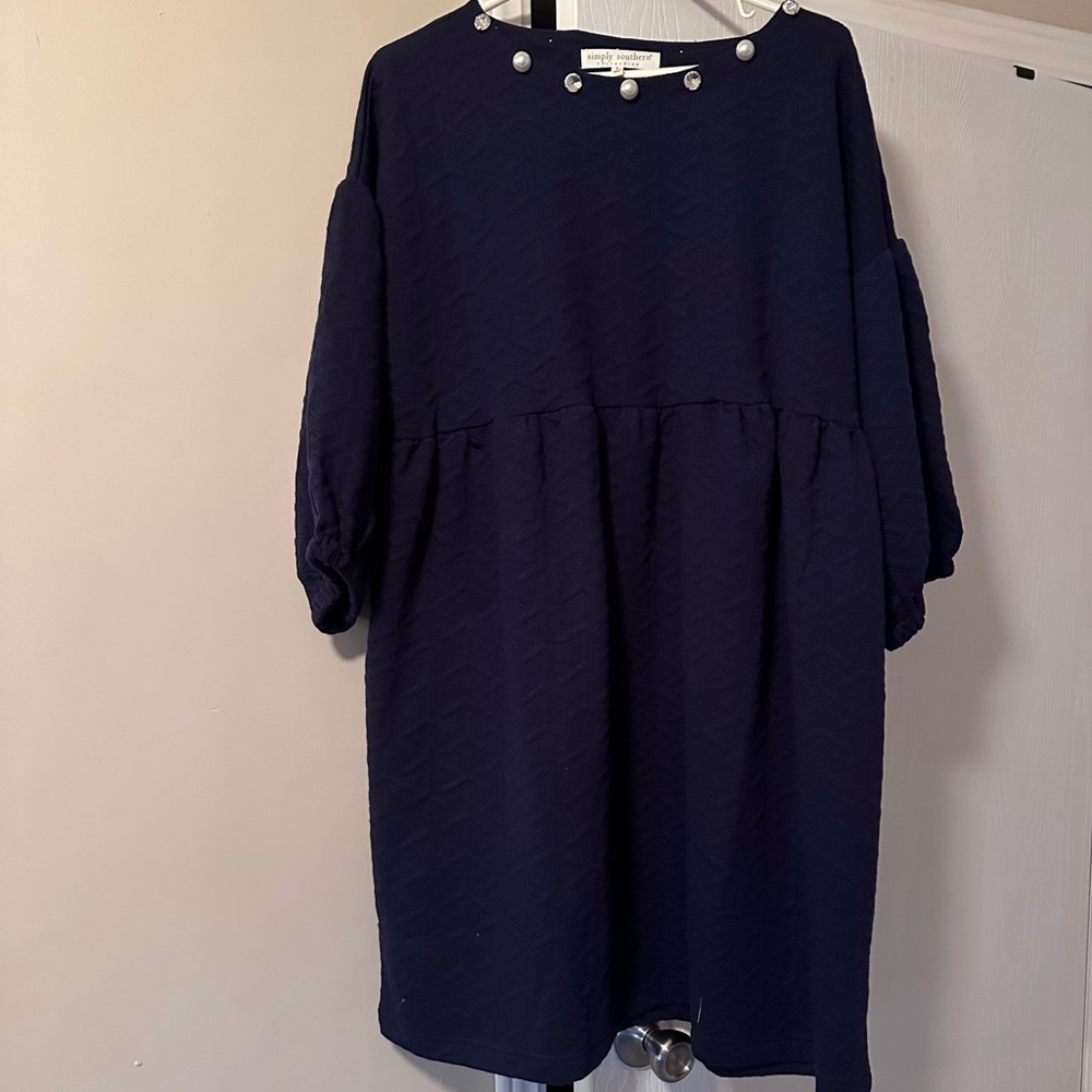 Simply Southern Navy Dress with Pearl Accents